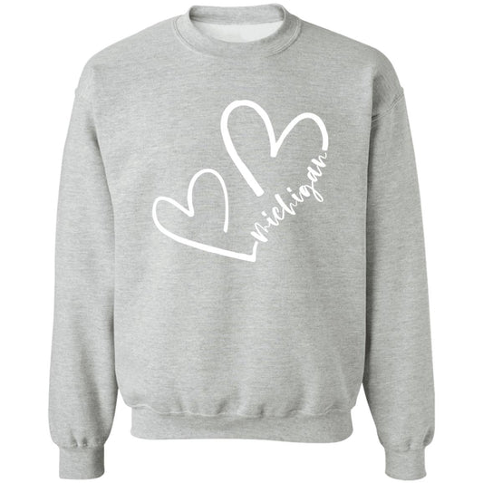 Michigan Hearts - White G180 Crewneck Pullover Sweatshirt