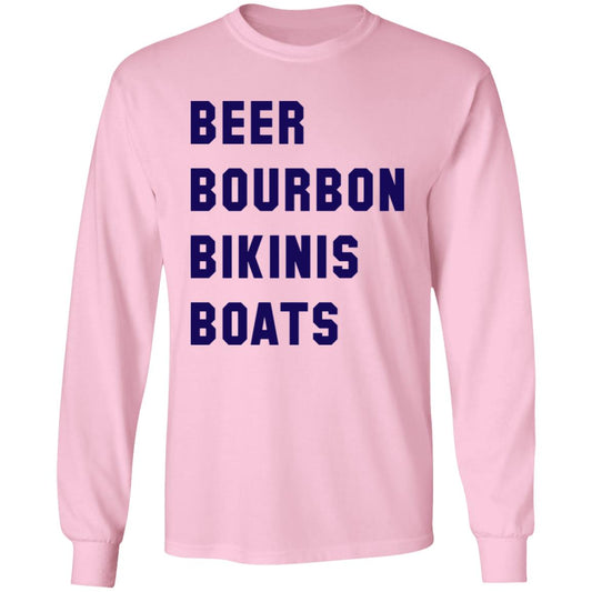 ***2 SIDED***  HRCL FL - Navy Beer Bourbon Bikinis Boats - 2 Sided G540 LS T-Shirt 5.3 oz.