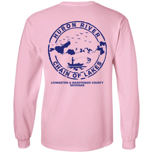 ***2 SIDED***  HRCL FL - Navy Beer Bourbon Bikinis Boats - 2 Sided G540 LS T-Shirt 5.3 oz.