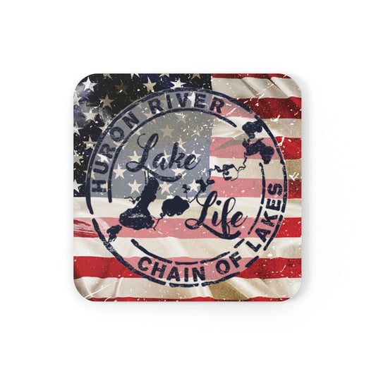Cork Back Square Coasters - HRCL Fishing Logo