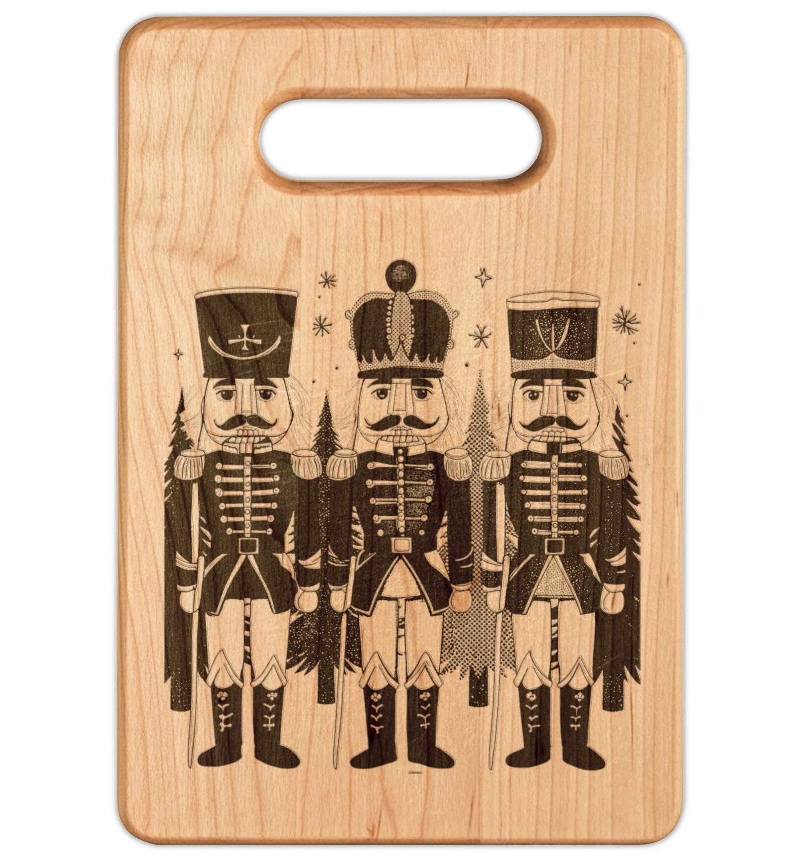 Nutcrackers Merry Christmas Engraved Wooden Cutting Board Rectangle Handle