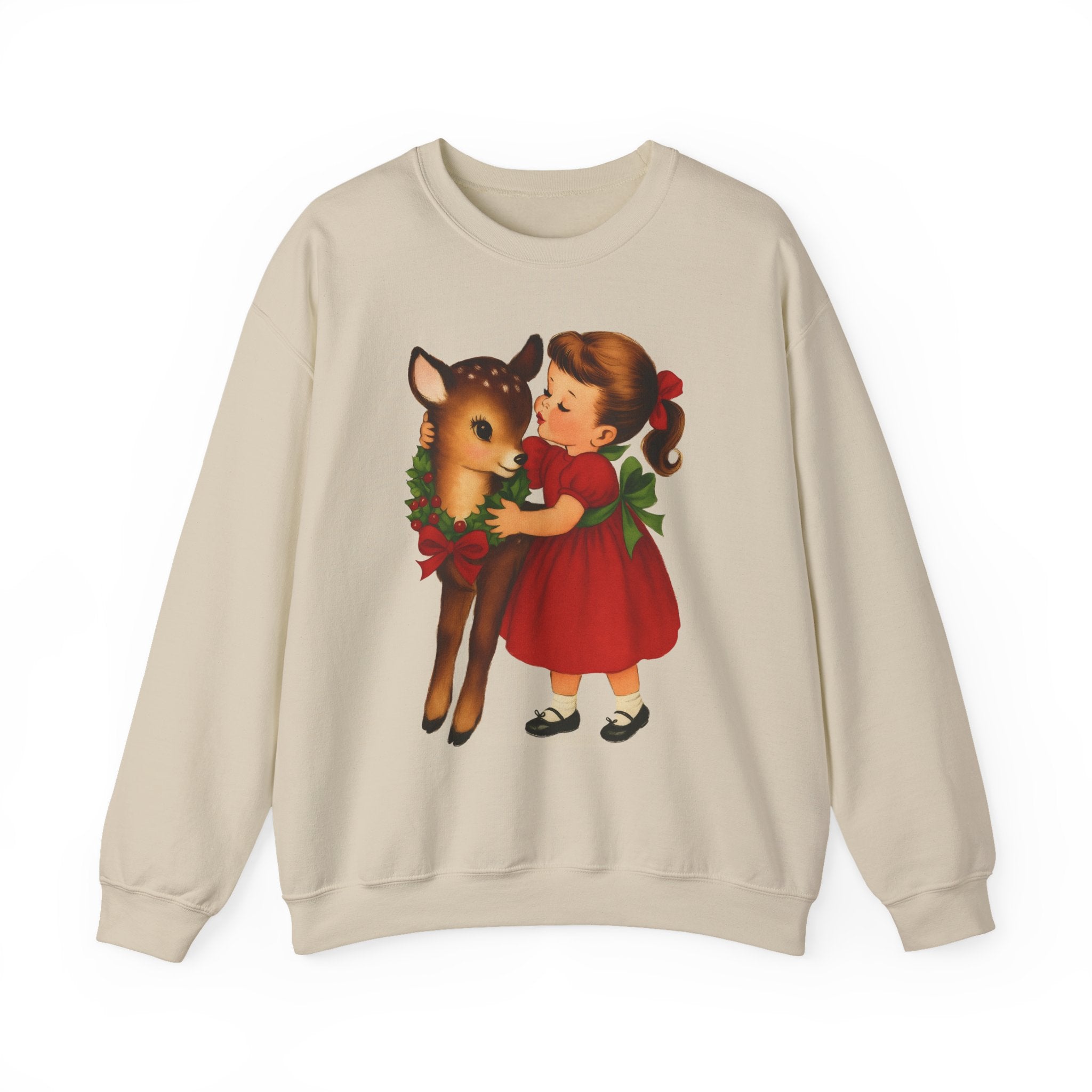 Girl Hugging Fawn Crewneck Sweatshirt - Unisex