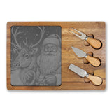Santa and Reindeer Engraved Charcuterie Board with Slate Inset & 3 Cheese Knives
