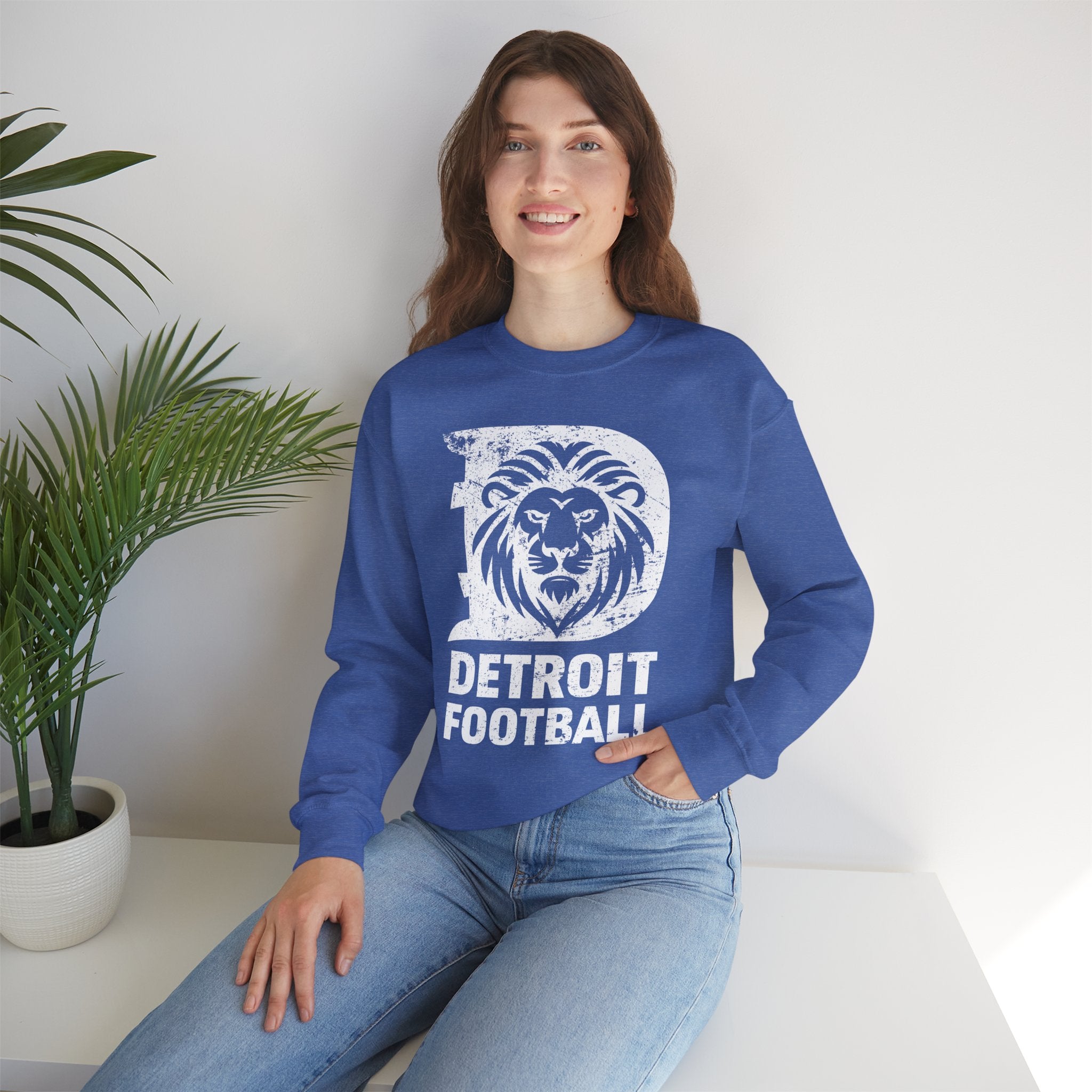 Detroit Football White Crewneck Sweatshirt - Unisex