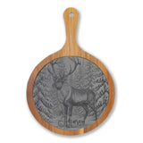 Reindeer in Snow Personalized Engraved Round Charcuterie Board with Handle