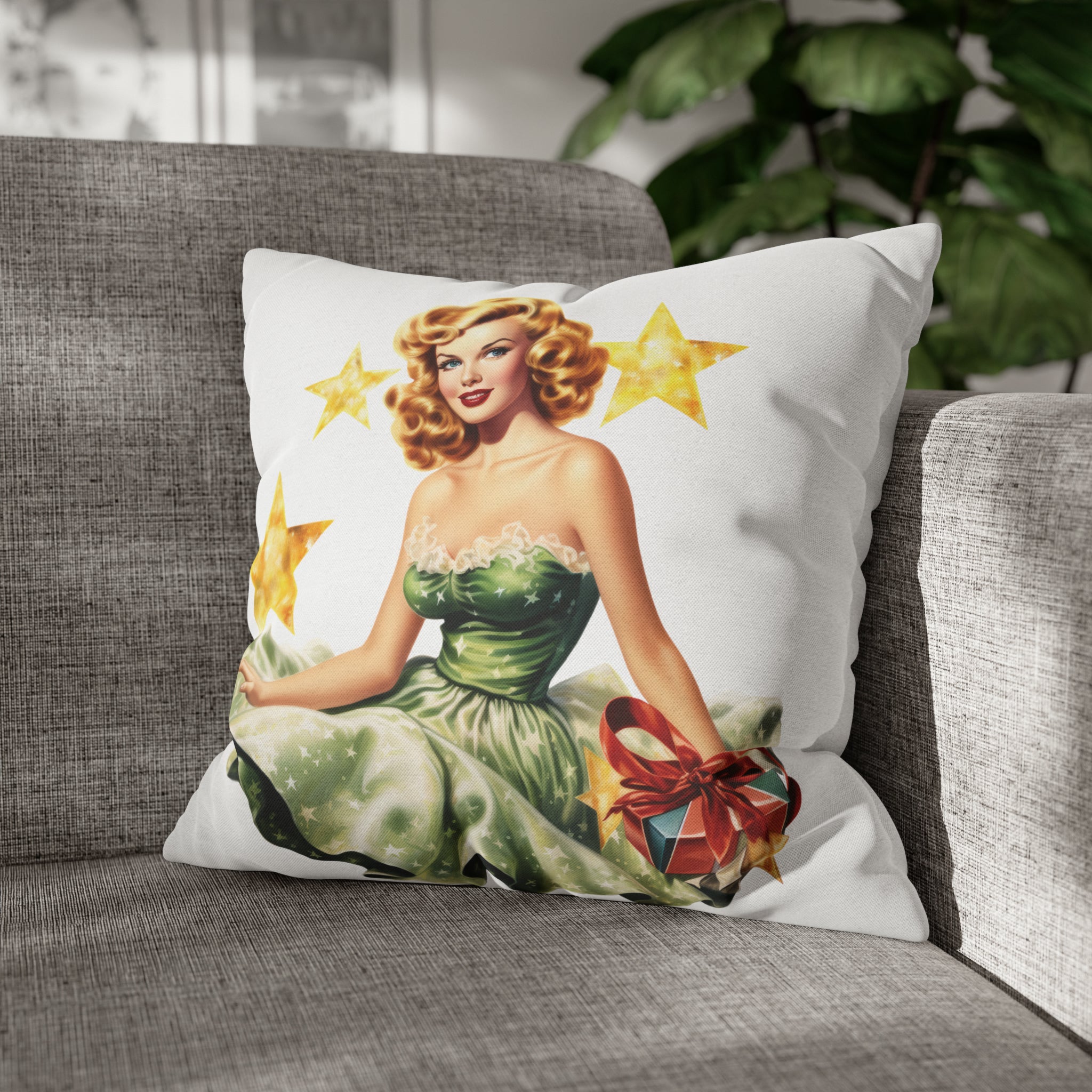 Pin Up Girl Christmas 3 Square Pillow Case