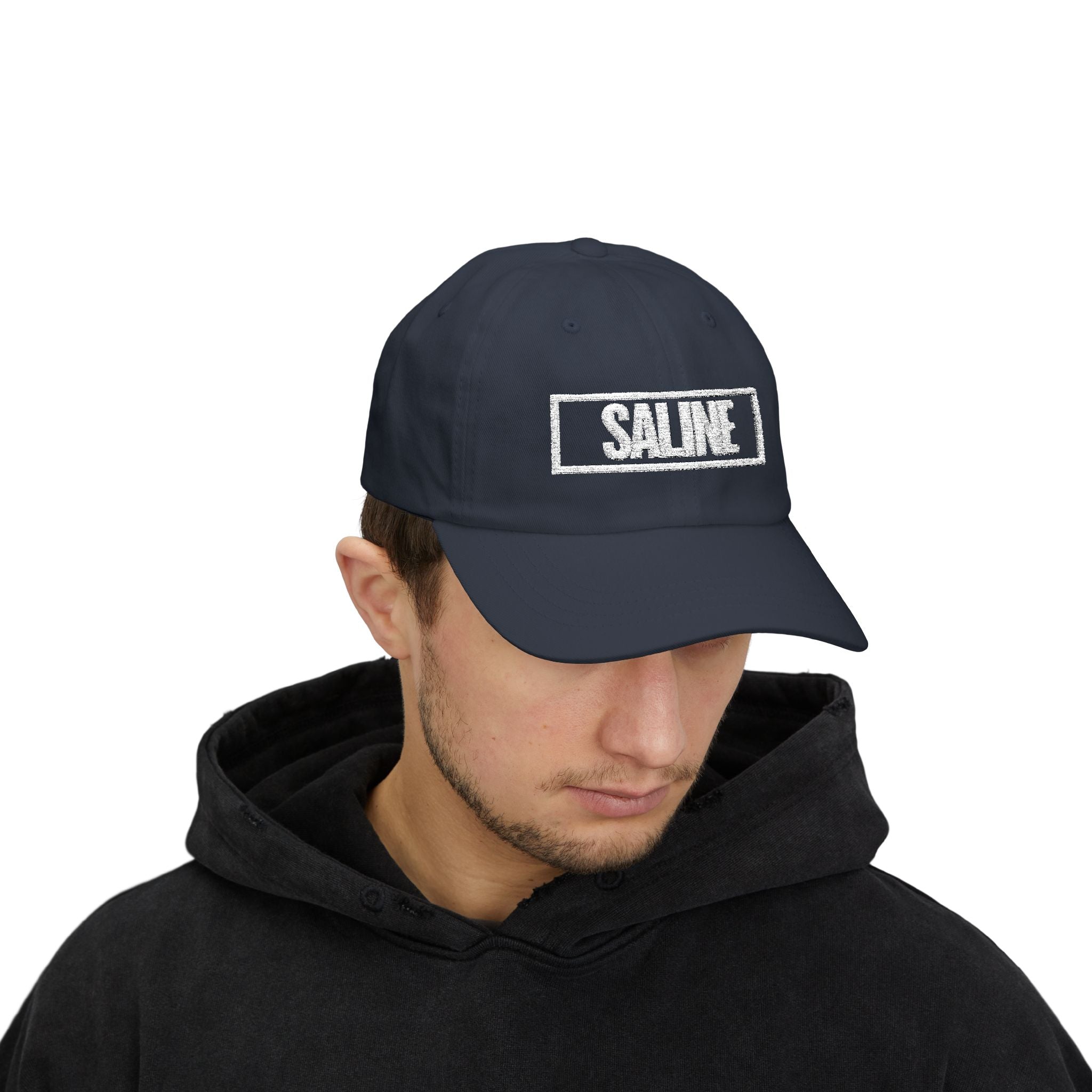 Saline Bold & Square White Embroidery Dad Cap