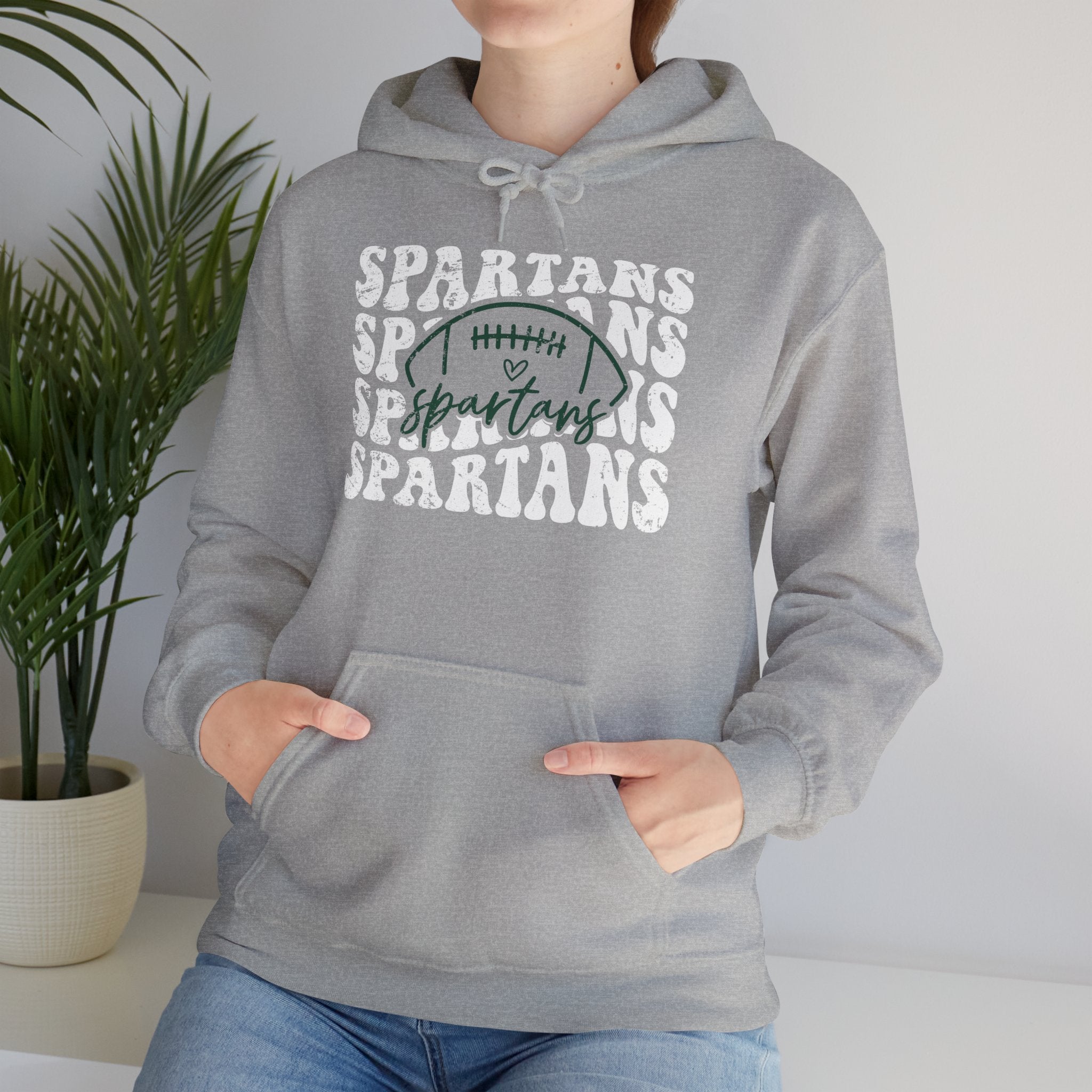 Spartans Football White & Green Hoodie - Unisex