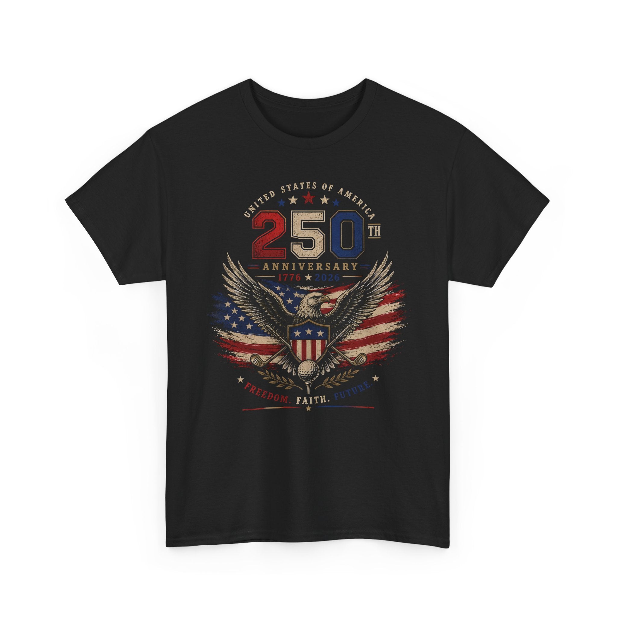 Eagle Wings Shield 250th Anniversary Distressed Patriotic Americana Basic T-Shirt - Unisex