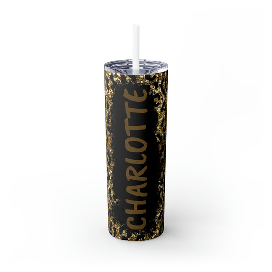 Leopard Personalized Skinny Steel Tumbler with Straw, 20oz