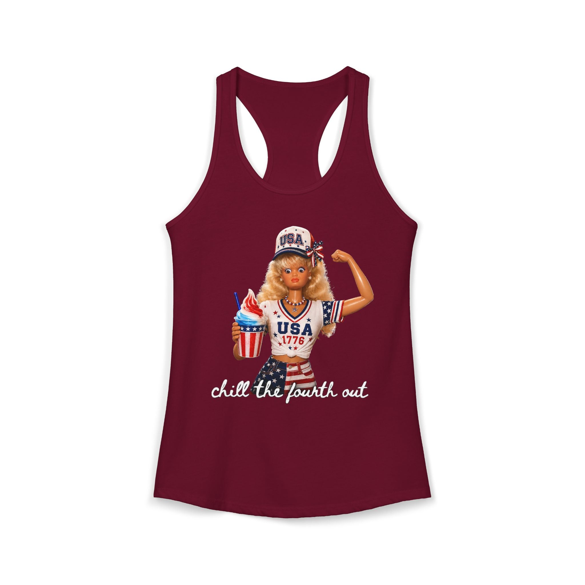 Cute Doll Chill 4th of July Funny Patriotic Basic Racerback Tank Top - Women's