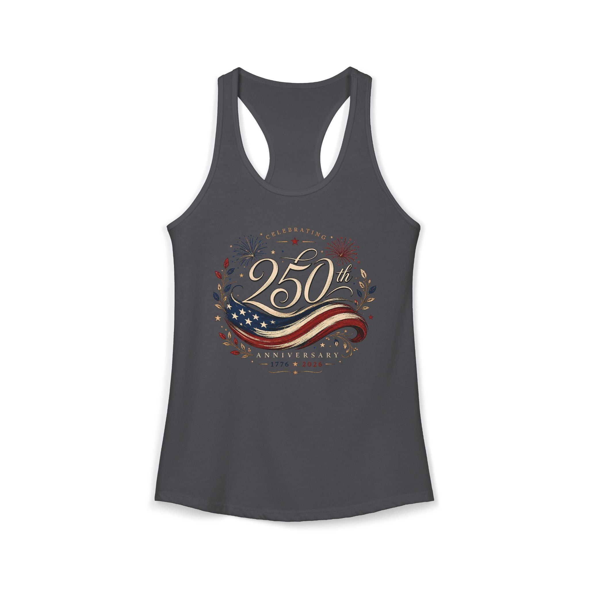 Elegant Ribbon 250th Anniversary Vintage Patriotic Americana Basic Racerback Tank Top - Women's