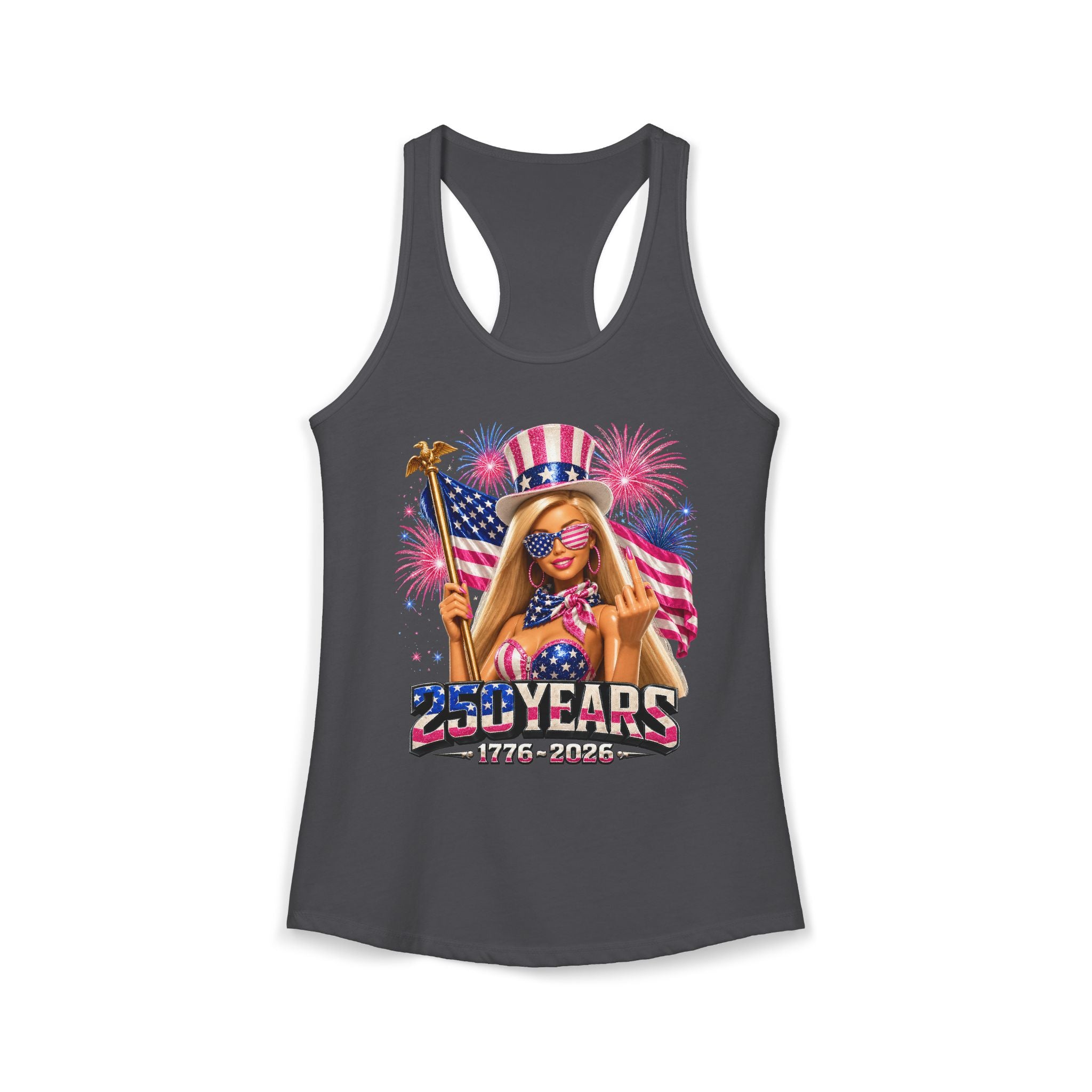 Glam Doll Flag 250 Years 1776 2026 Patriotic Basic Racerback Tank Top - Women's