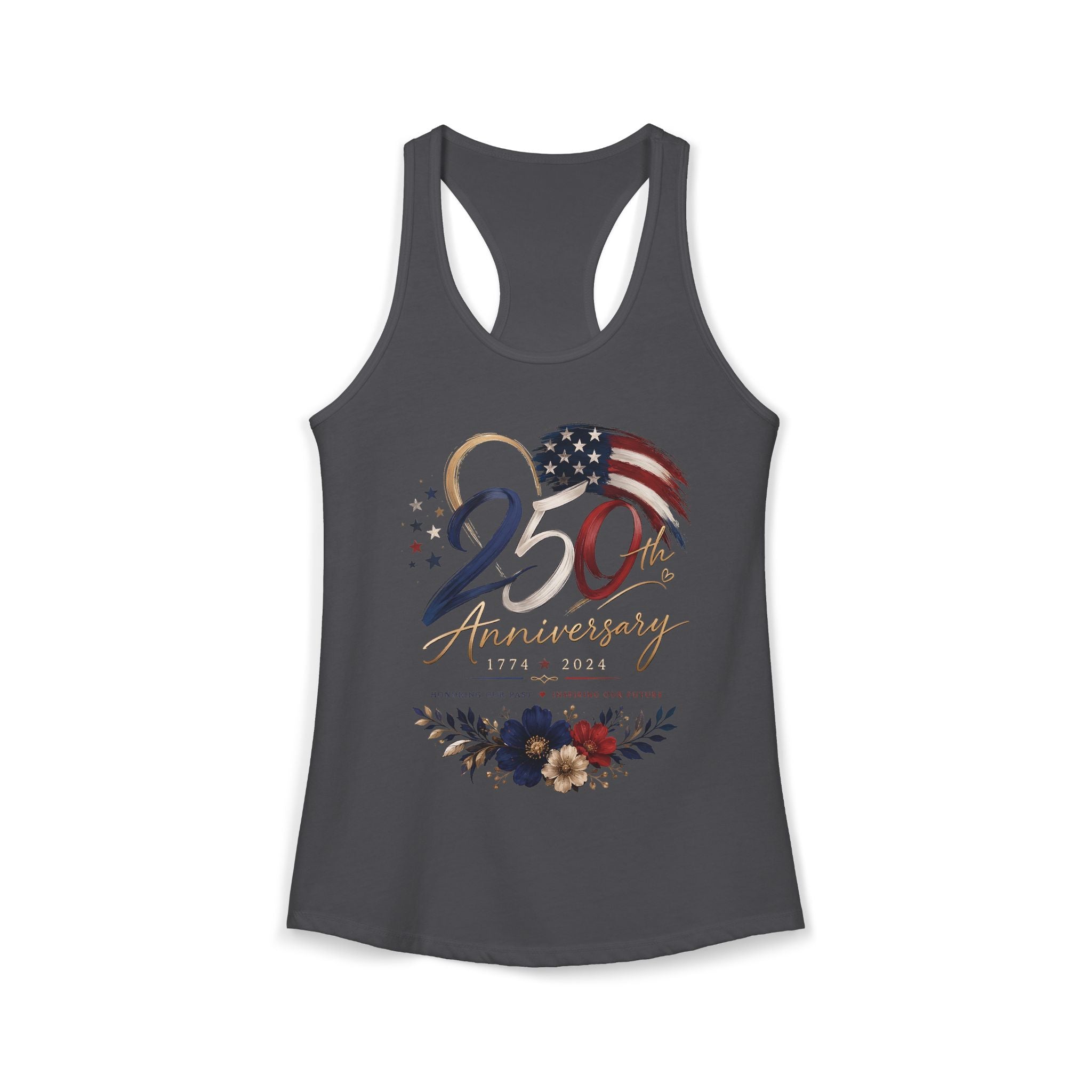 Floral Flag 250 Anniversary 1776 2026 Patriotic Americana Basic Racerback Tank Top - Women's