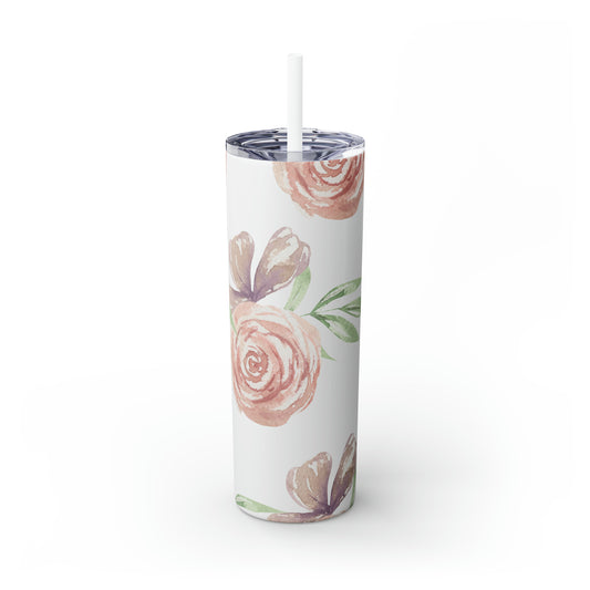 Floral Skinny Steel Tumbler with Straw, 20oz