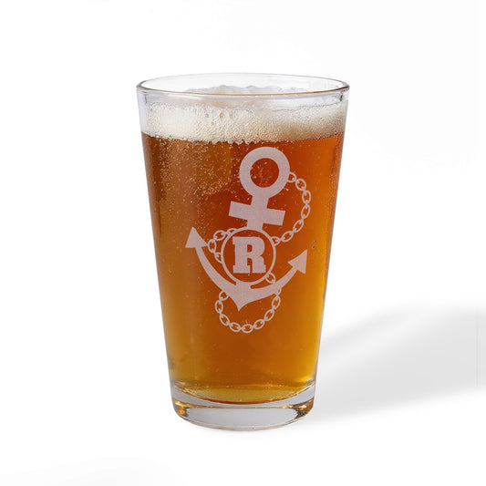 Anchor Initial Personalized Engraved 16oz Pint Mixing Glass