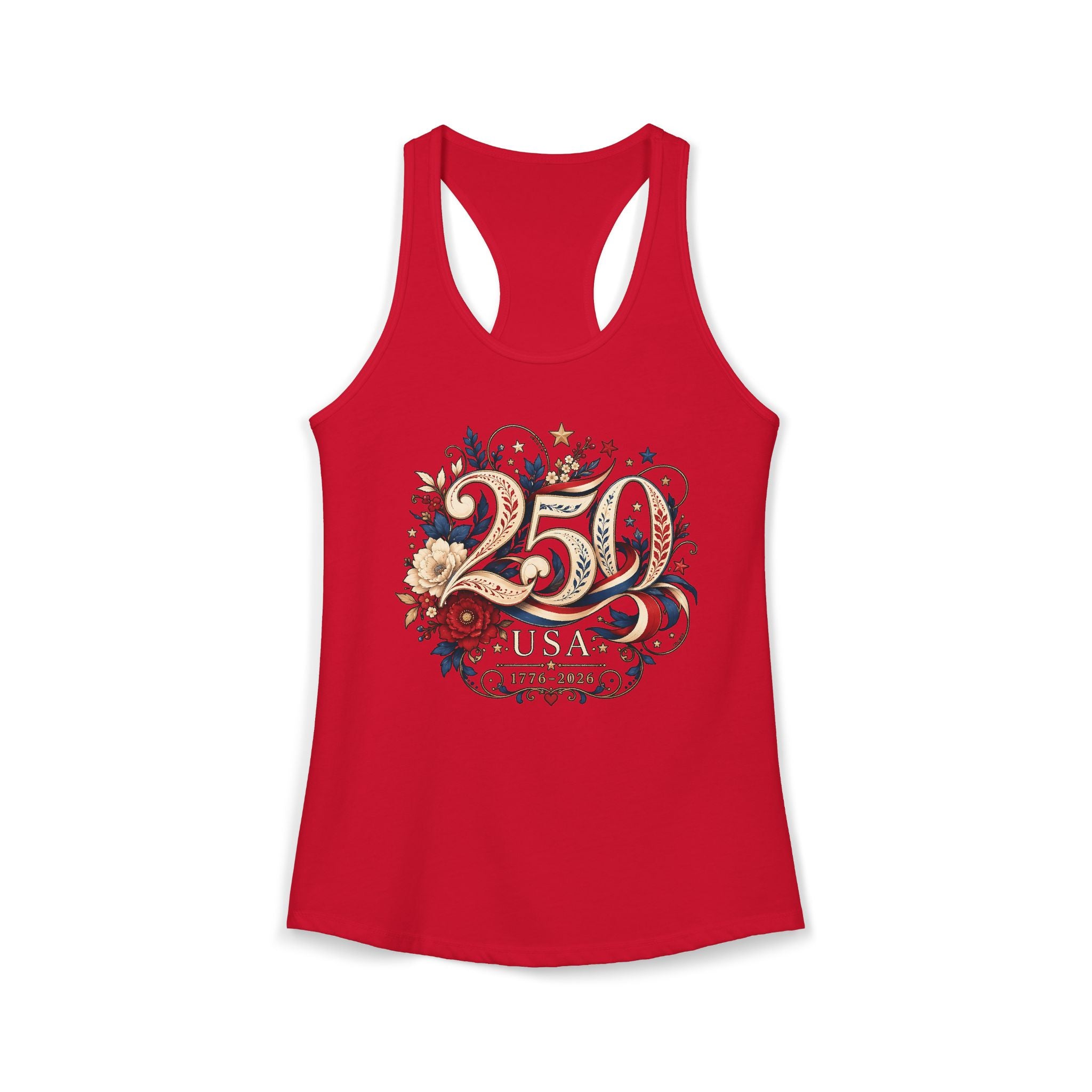 Ornate Floral 250 USA 250 Anniversary Patriotic Americana Basic Racerback Tank Top - Women's