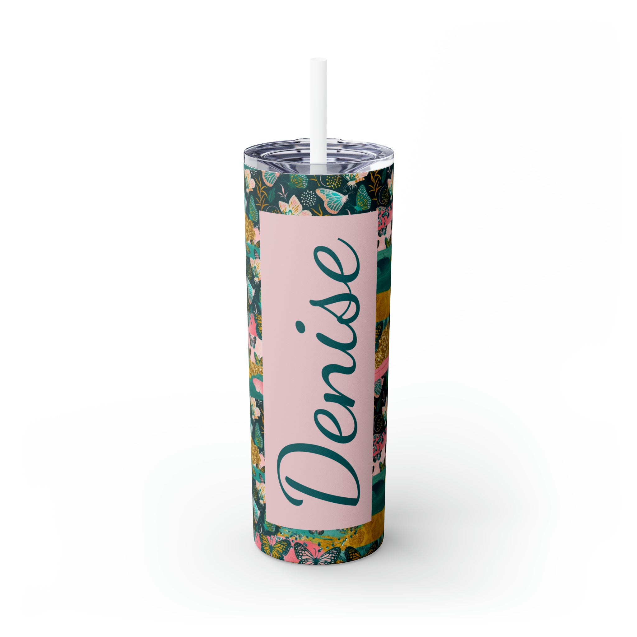 Butterflies Personalized Skinny Steel Tumbler with Straw, 20oz