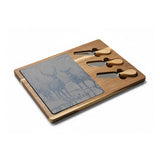Deer Family in Snow Personalized Engraved Charcuterie Board with Slate Inset & 3 Cheese Knives