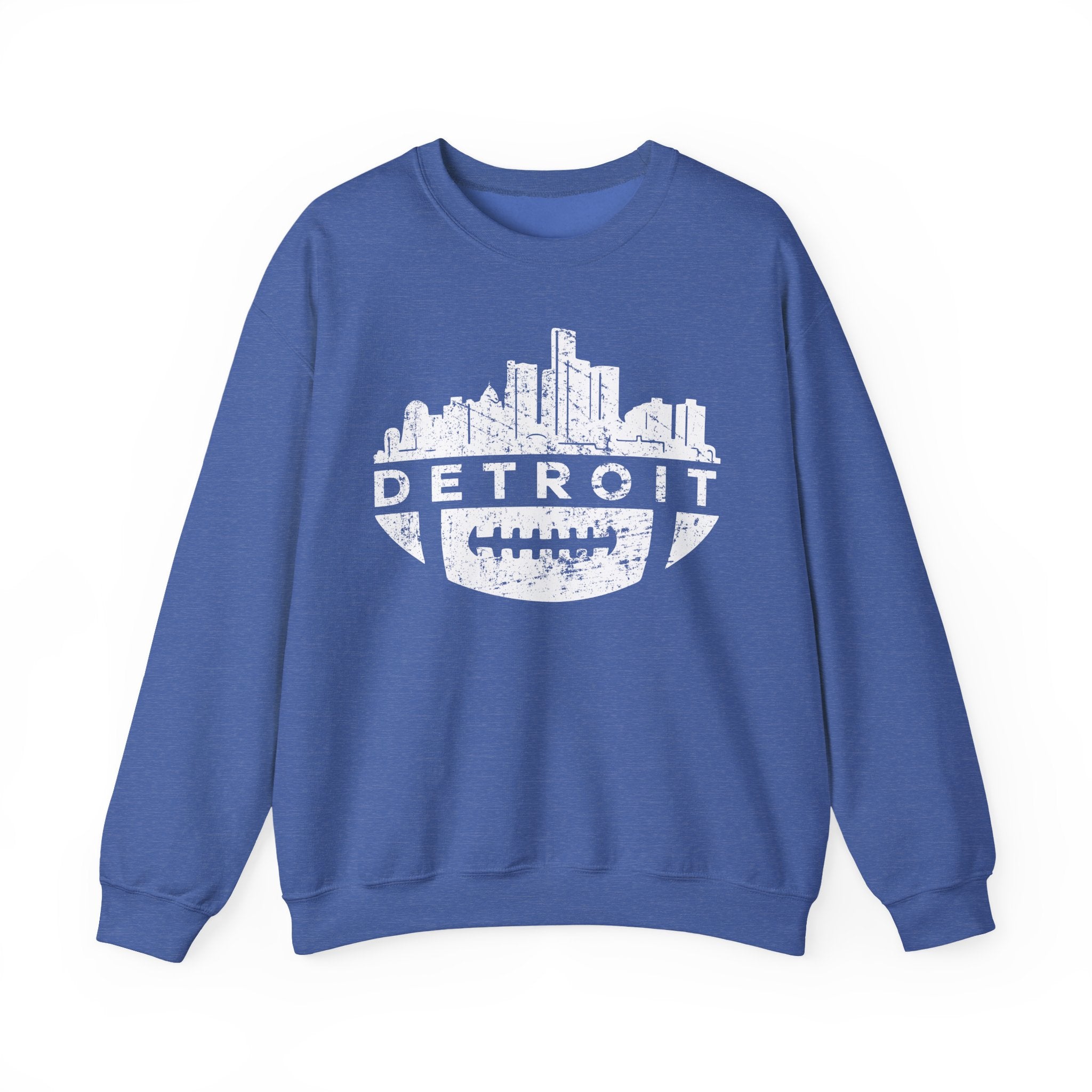 Detroit Football Skyline White Crewneck Sweatshirt - Unisex