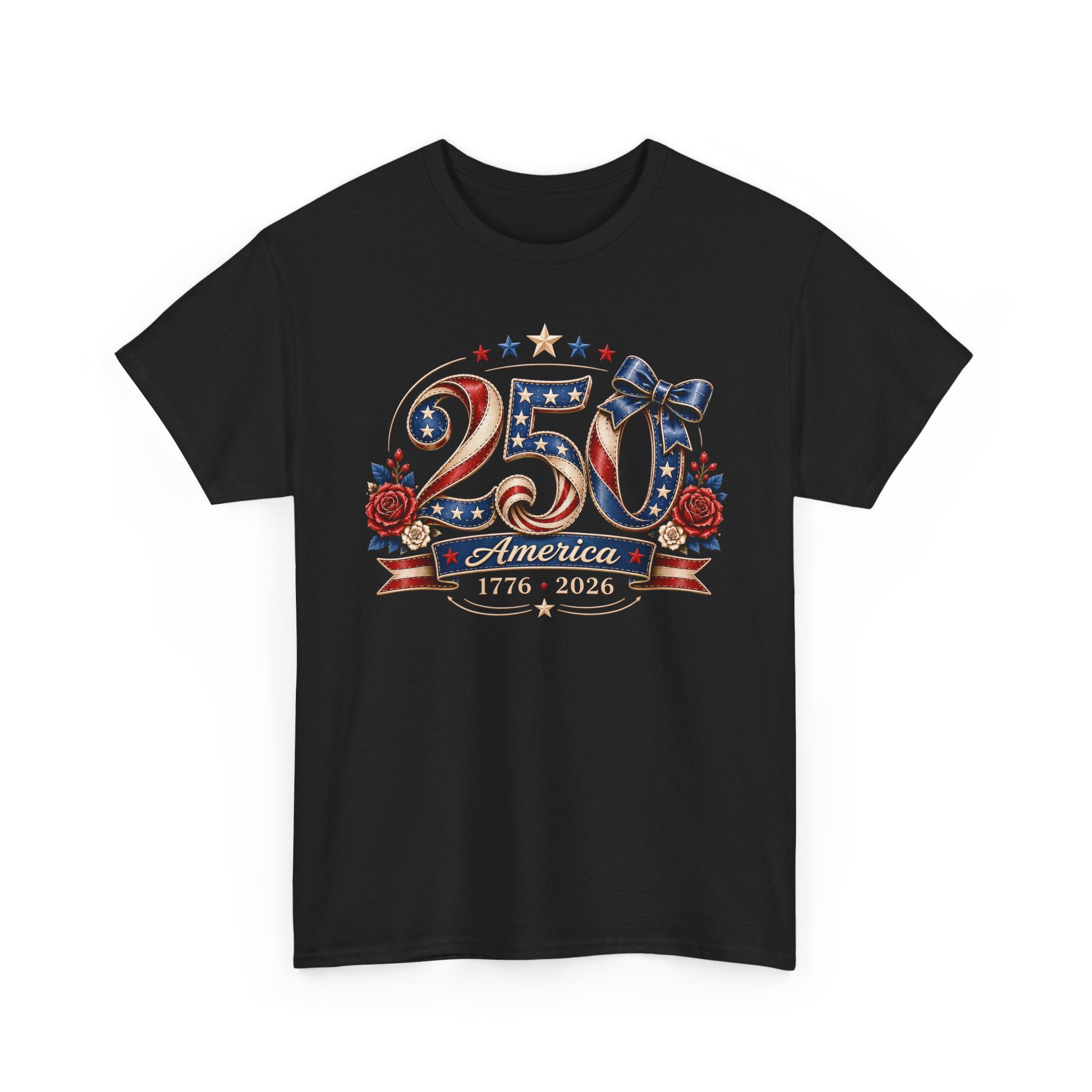 Feminine Bow 250 America 1776 2026 Floral Patriotic Basic T-Shirt - Unisex