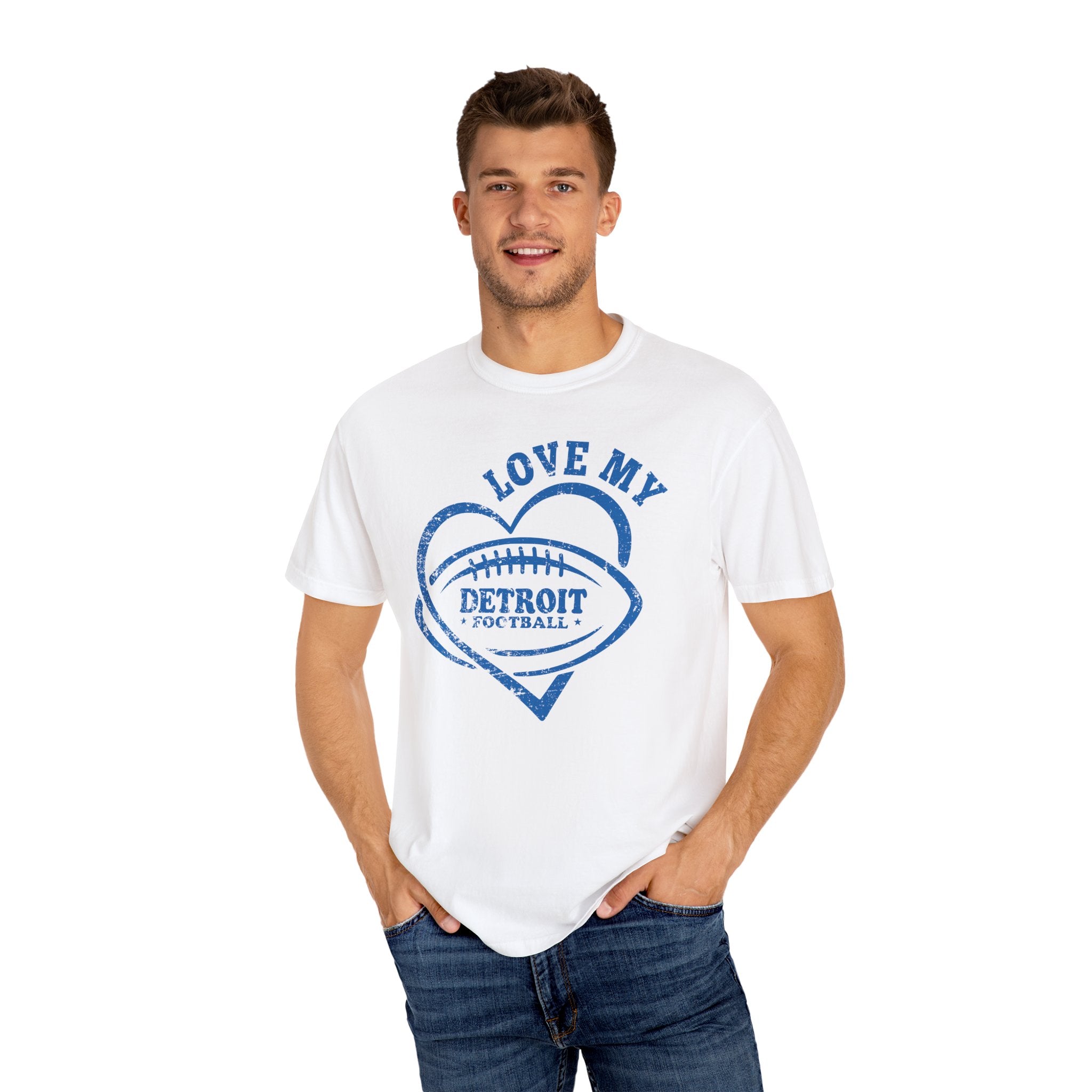 Love Detroit Football Blue Premium T-Shirt - Unisex