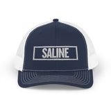 Saline Bold & Square White Embroidery Trucker Cap