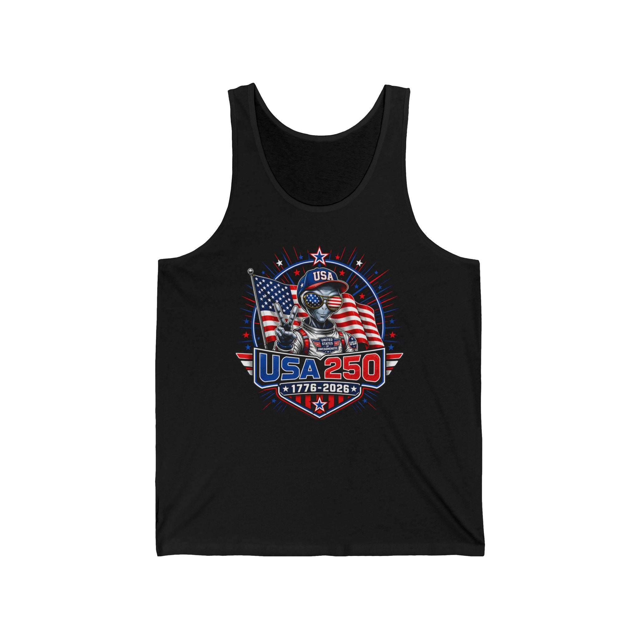Alien Astronaut USA 250 1776 2026 Patriotic Sci Fi Basic T-Shirt - Unisex