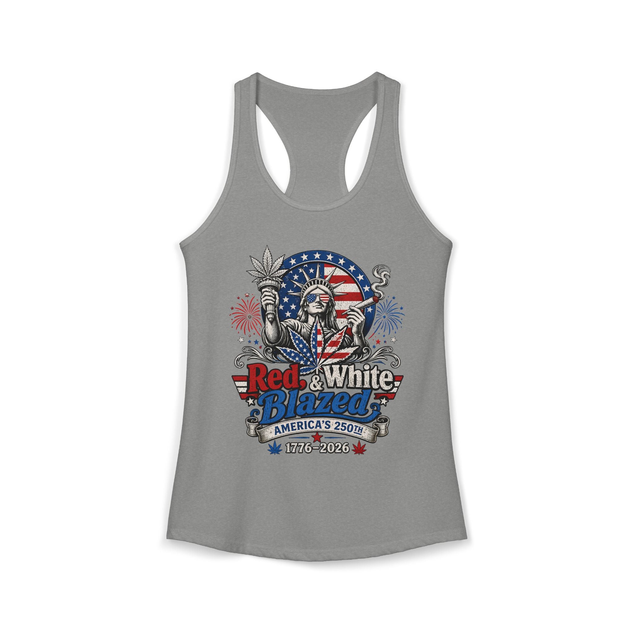 Funny Statue Blazed 250th Anniversary Patriotic Americana Basic Racerback Tank Top - Women's