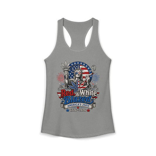 Funny Statue Blazed 250th Anniversary Patriotic Americana Basic Racerback Tank Top - Women's
