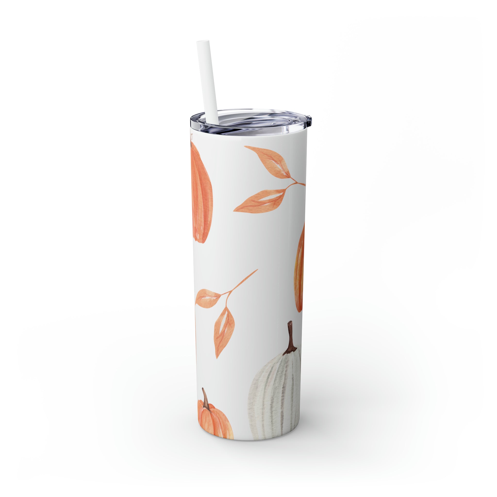 Pumpkin Pattern Skinny Steel Tumbler with Straw, 20oz