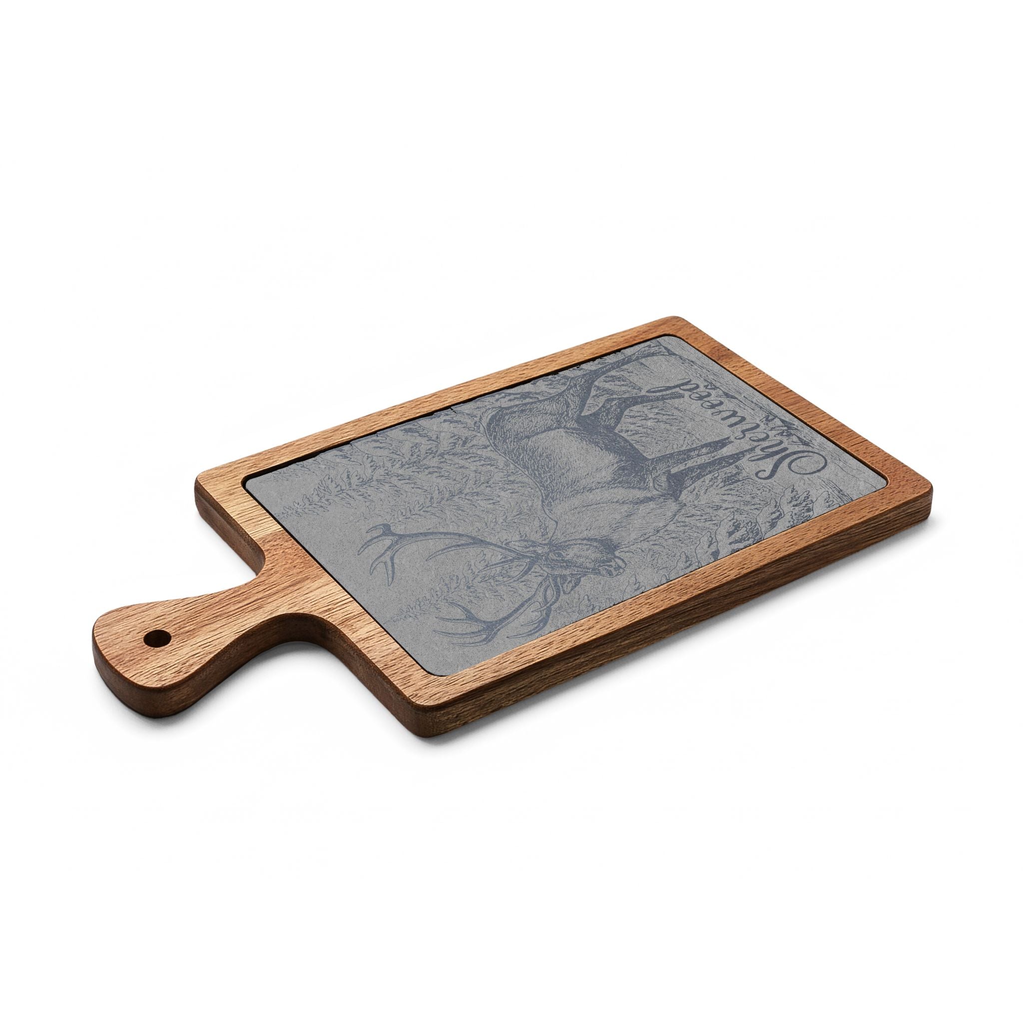 Reindeer in Snow Personalized Engraved Slate Charcuterie Board with Handle