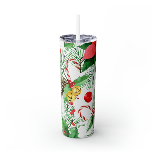 Christmas Pattern Vintage Skinny Steel Tumbler with Straw, 20oz