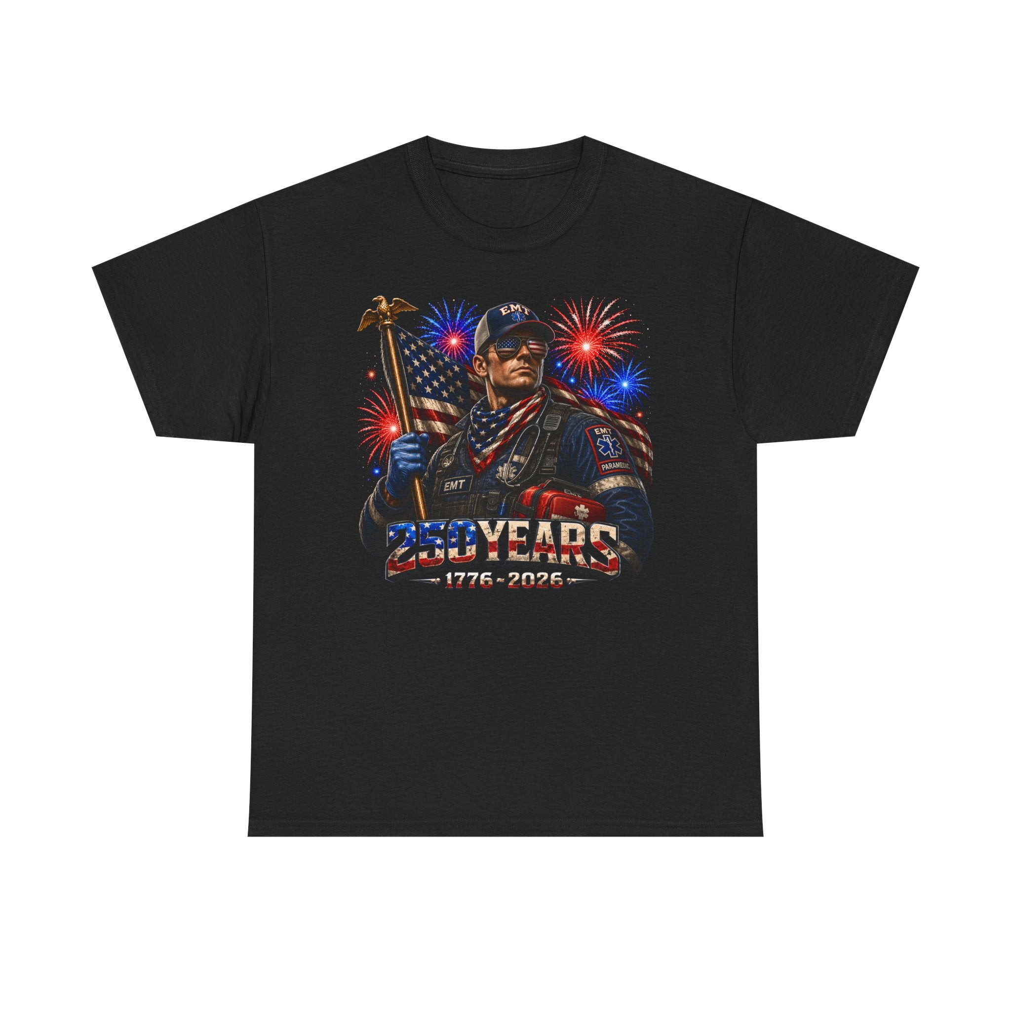 EMT Responder Flag Fireworks 250th Anniversary Patriotic Grunge Basic T-Shirt - Unisex