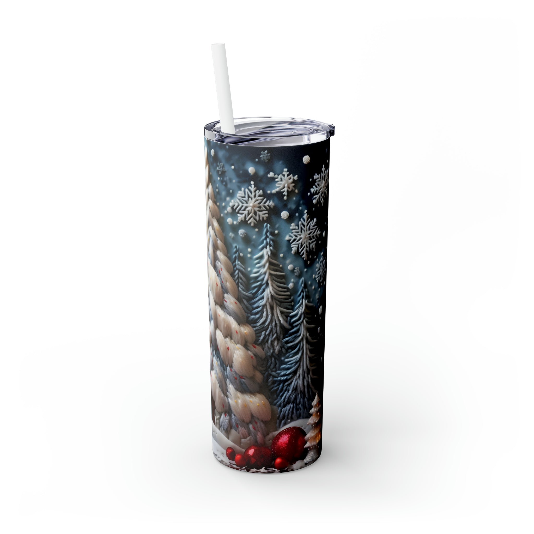 3D Embroidery Christmas Tree Skinny Steel Tumbler with Straw, 20oz