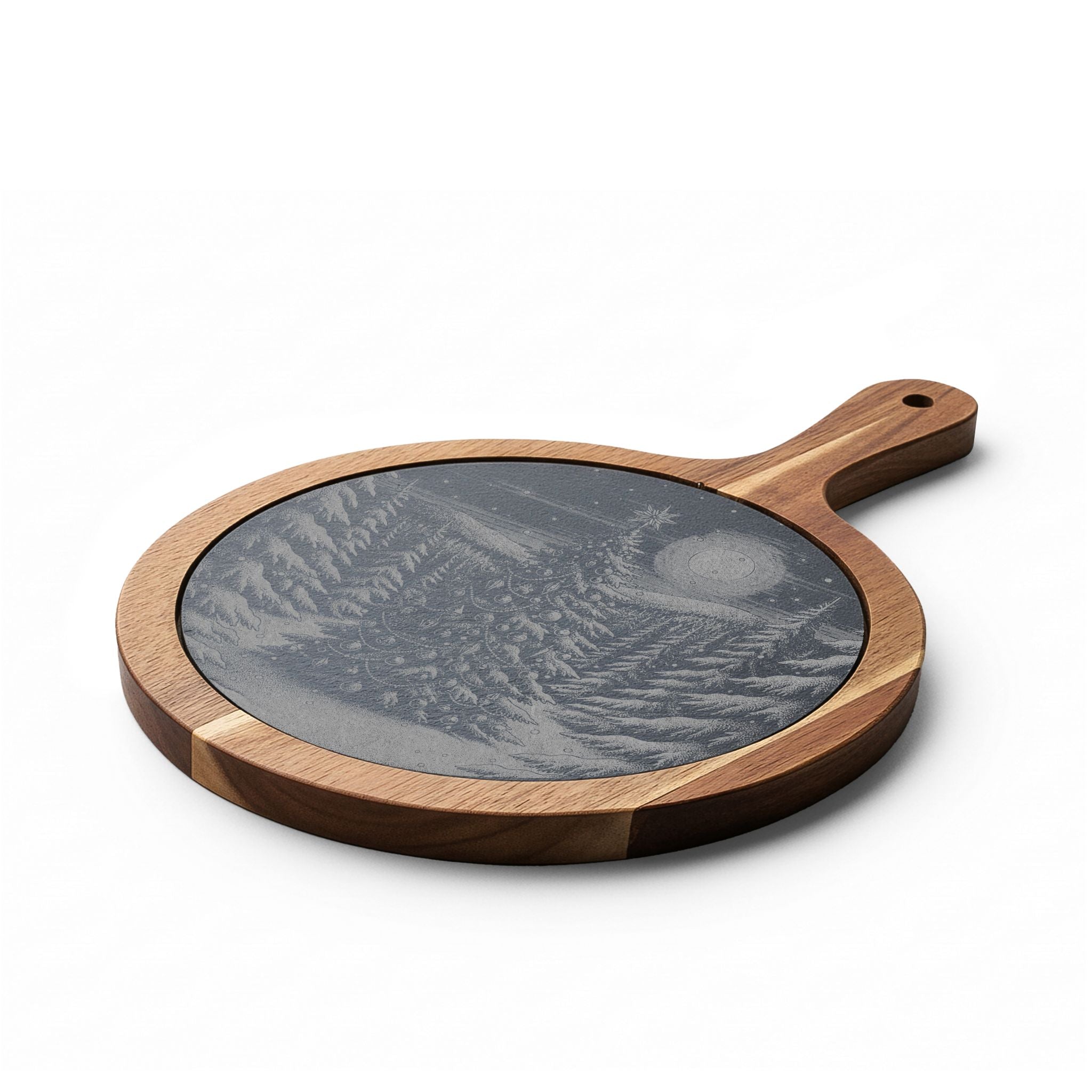 Christmas Tree Engraved Round Charcuterie Board with Handle