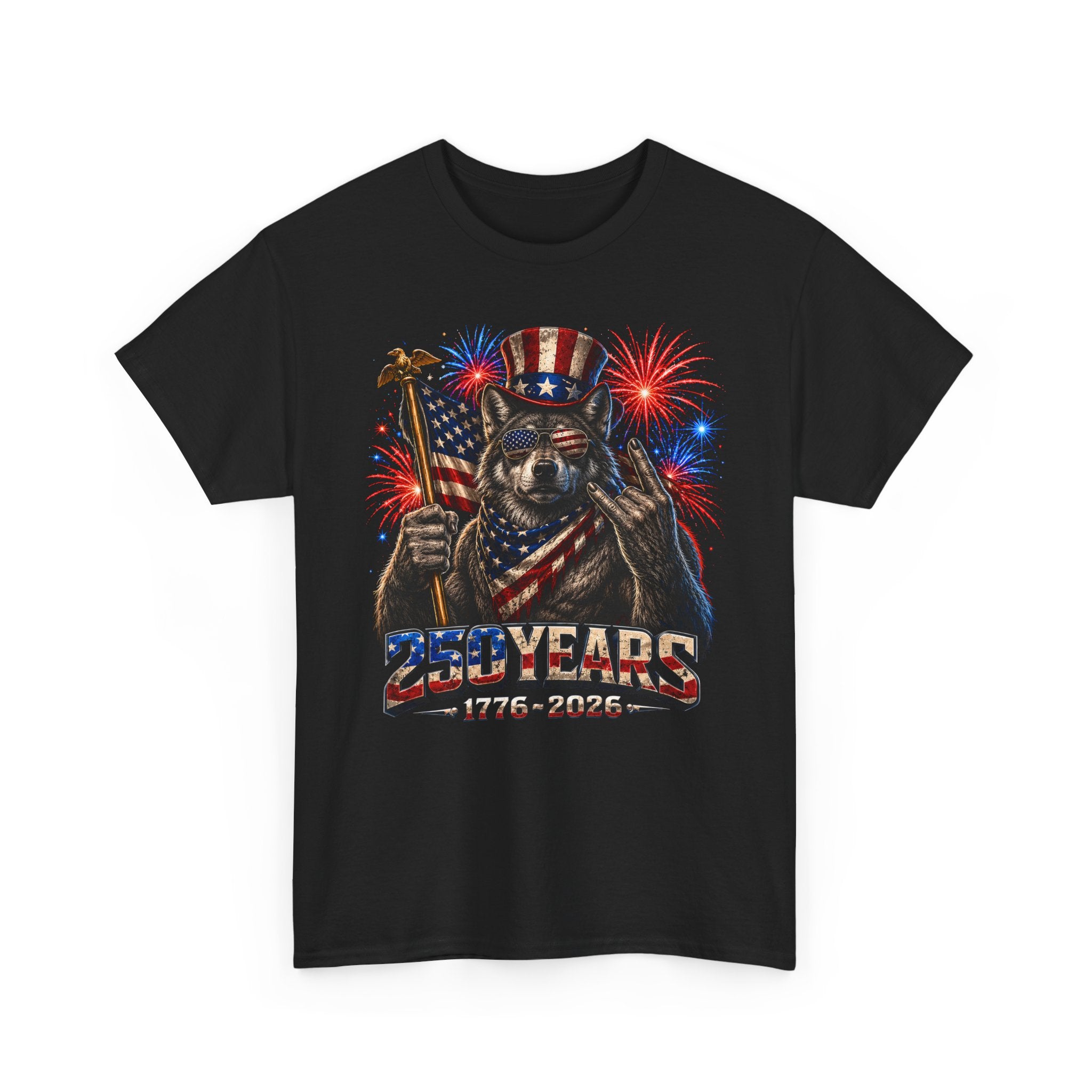 Wolf Flag Fireworks 250th Anniversary Funny Patriotic Grunge Basic T-Shirt - Unisex