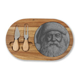 Santa Portrait Engraved Charcuterie Board with Slate Insert & Cheese Knives