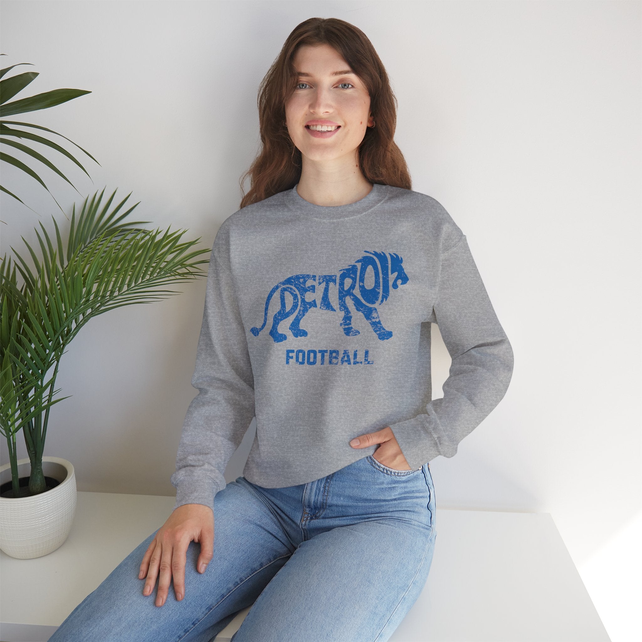 Detroit Football Lion Blue Crewneck Sweatshirt - Unisex