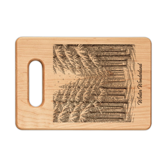 Winter Wonderland Forest Engraved Wooden Cutting Board Rectangle Handle