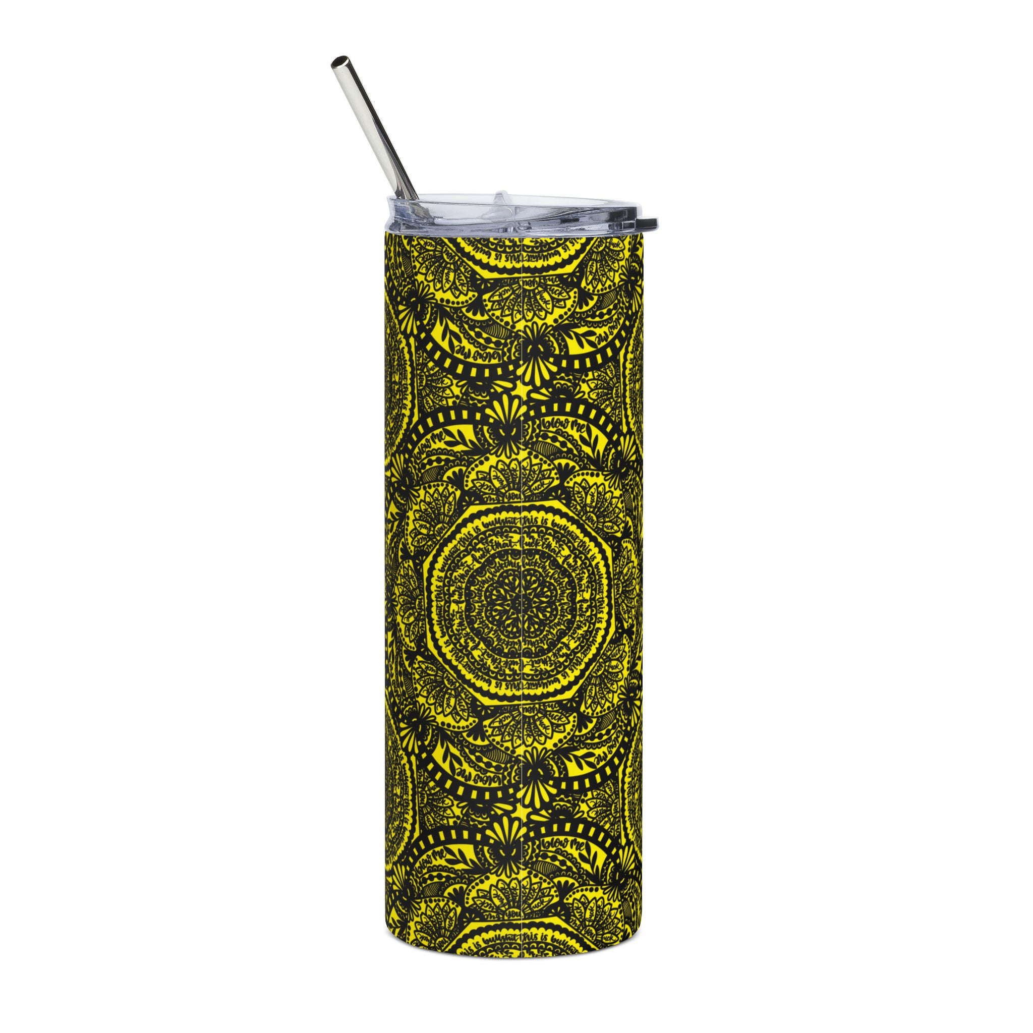 Cuss Words Black & Yellow Skinny Steel Tumbler with Straw - 20oz
