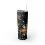 Golden Snowflakes Skinny Steel Tumbler with Straw, 20oz