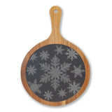 Snowflakes Engraved Round Charcuterie Board with Handle