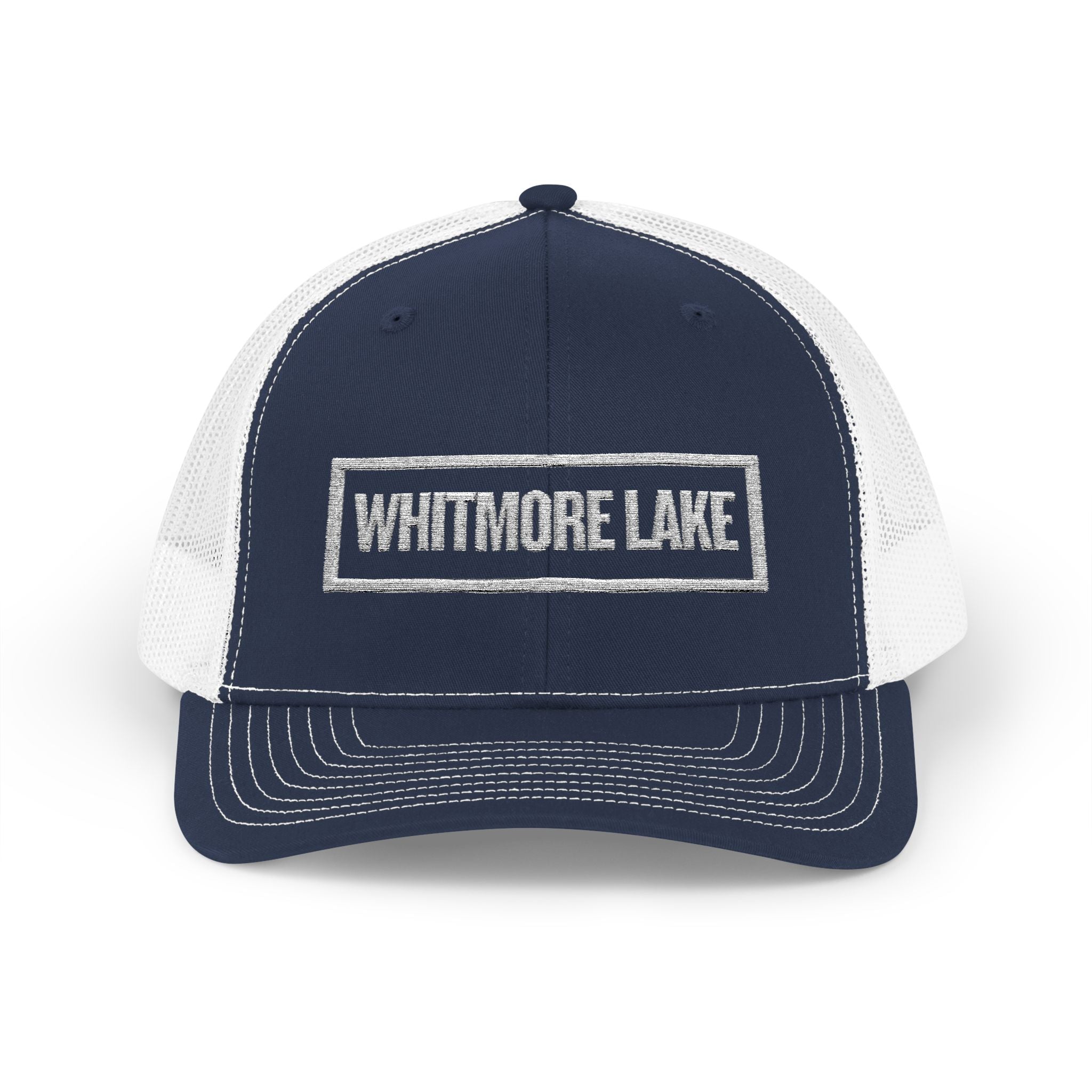 Whitmore Lake Bold & Square White Embroidery Trucker Cap