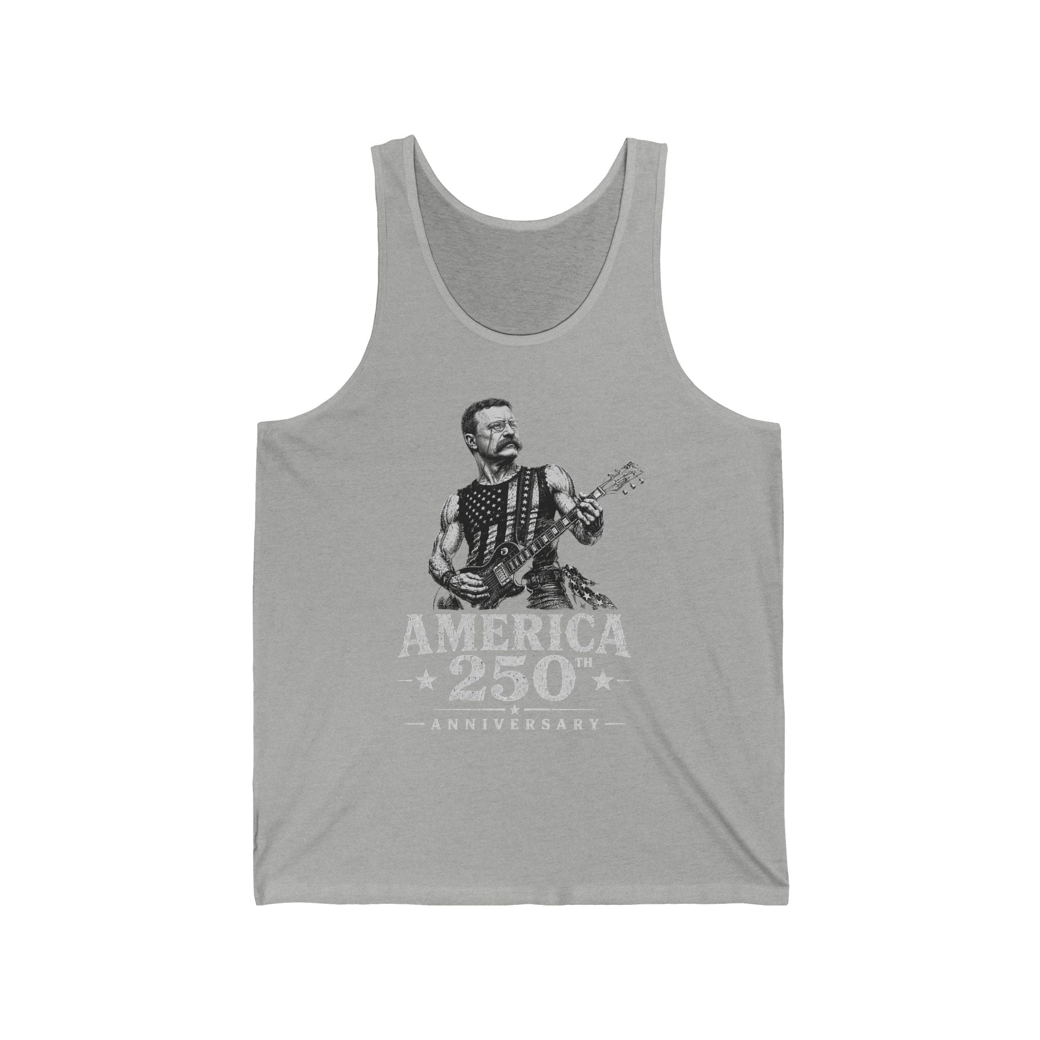 Flag Guitar Rebel America 250 Distressed Patriotic Grunge Basic T-Shirt - Unisex