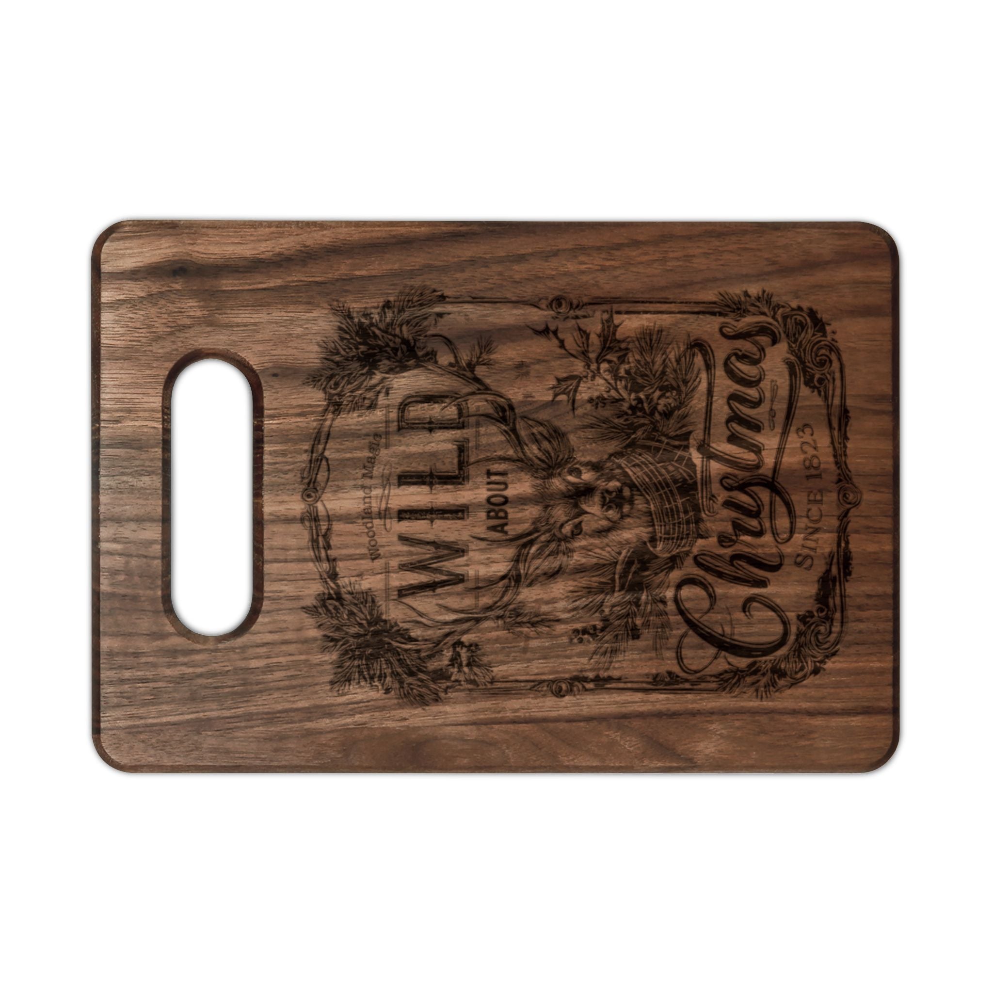 Wild About Christmas Engraved Wooden Cutting Board Rectangle Handle