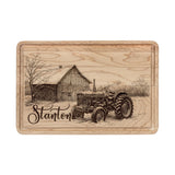 Tractor and Barn in Winter Personalized Engraved Wooden Cutting Board