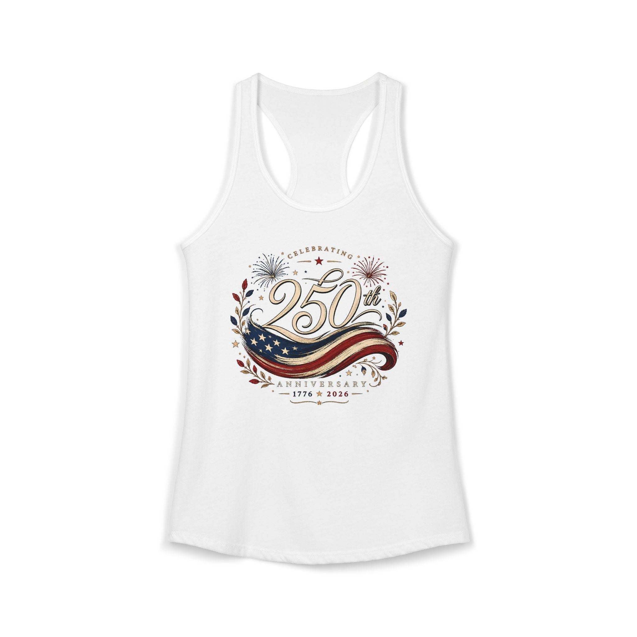 Elegant Ribbon 250th Anniversary Vintage Patriotic Americana Basic Racerback Tank Top - Women's