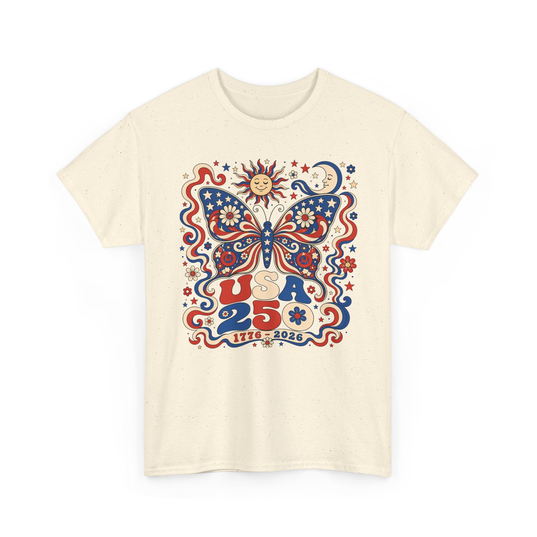Butterfly Floral USA 250 1776 2026 Retro Patriotic Basic T-Shirt - Unisex