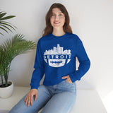 Detroit Football Skyline White Crewneck Sweatshirt - Unisex